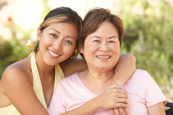 Senior Woman With Adult Daughter In Garden Together
