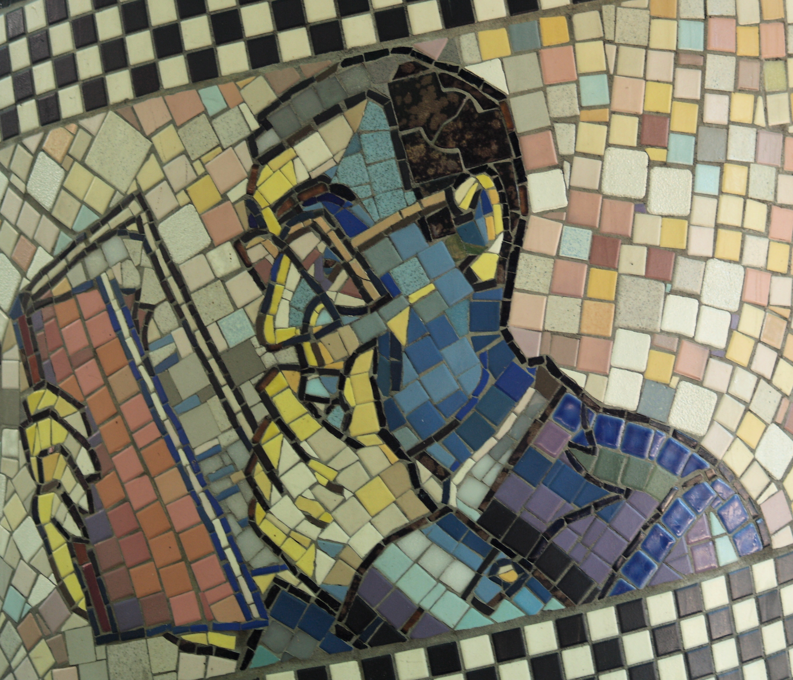 Reading Man Detail, George F. Fishman's 1991 Mosaic "Faces Of Flower Avenue" (Silver Spring, MD)