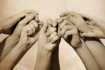 Hands of team